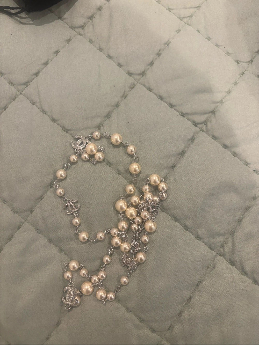 Chanel Crystal Pearl CC Long Necklace Gold & Pink